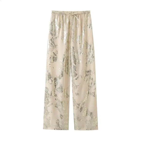 Zara Gold and Cream Wide Leg Pants - Picture 2 of 3